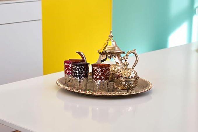 Moroccan Tea Tray Serving Cocktail Silver Handmade Fez Small Or Large Round (13 Inch)