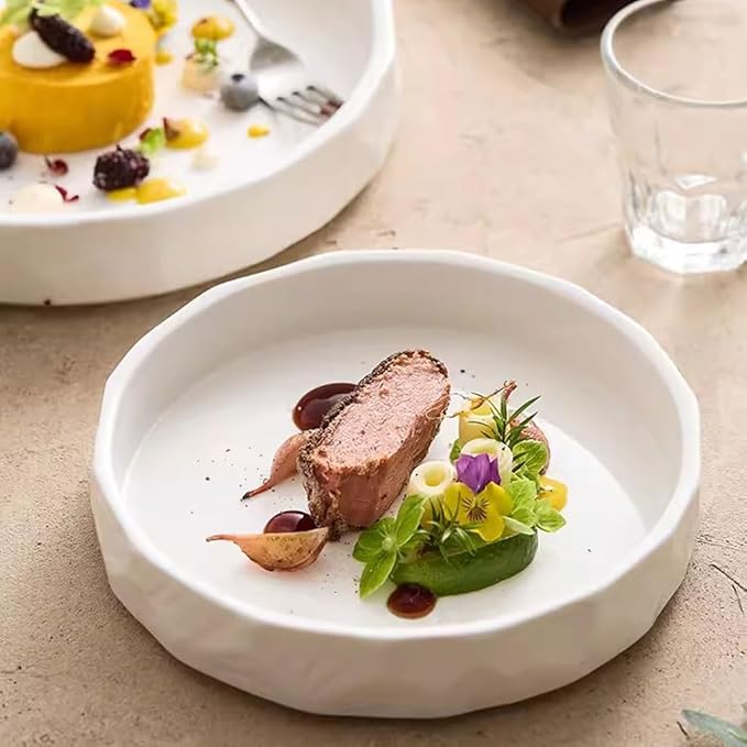 SONGCHAO Party Supplies Dish Plate, Western Food Plate, European Creative Tableware, Dinner Plate, Ceramic Stone Pattern Deep Plate, Household Deepened Soup Plate Party Plates (Size : Small)