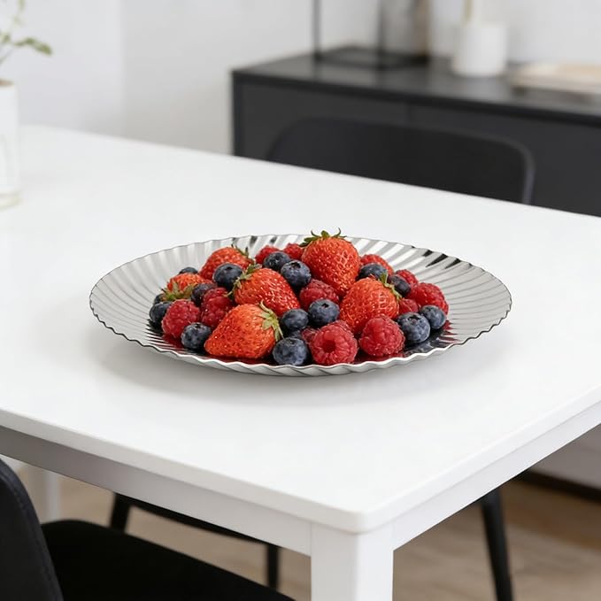 1PC Silver Serving Tray, Round Serving Platter, Wedding Birthday Mirror Tray for Valentines Day, Food, Appetizer, Charcuterie, Cookies, Desserts (20cm)
