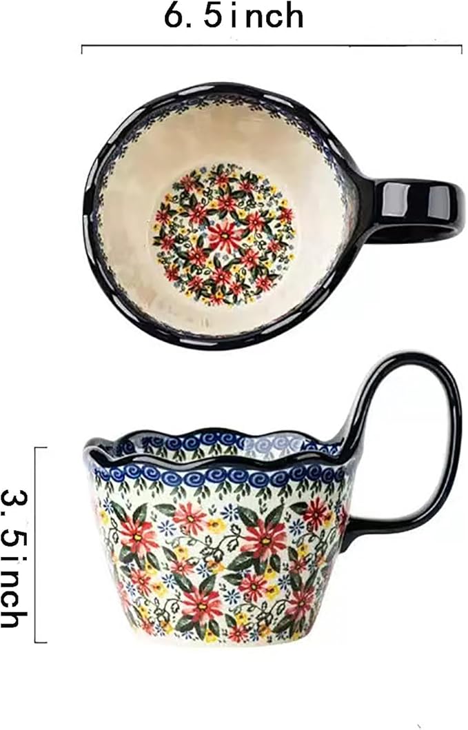 OZY Handpainted Soup Bowl with Handle,Ceramic Cereal Bowl Great for Soup, Ice cream, Fruits,Snack,Microwave &Dishwasher Safe (Daisy)