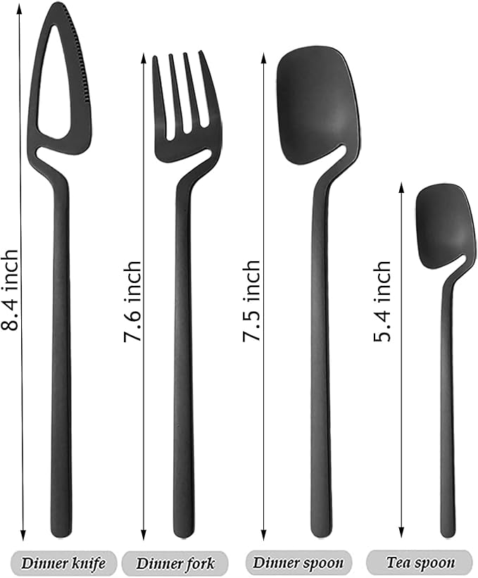 Hangable & Uinque Matte Silverware Flatware Set, 8-Pieces 18/10 Stainless Steel Cutlery Set Suitable For Family Couple Student Office Restaurant Party, Service for 2 (Black)