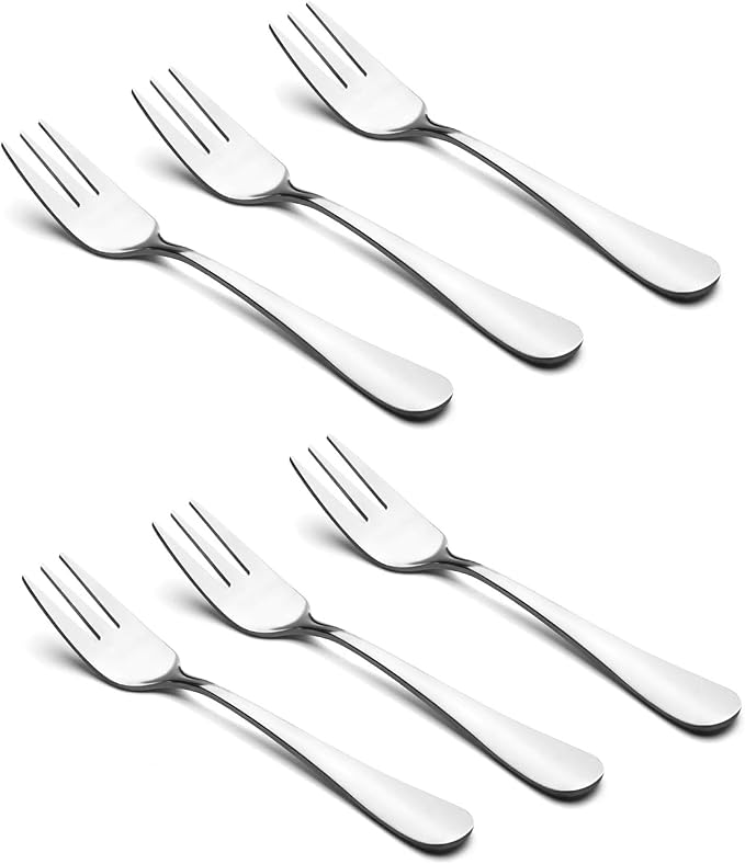 HornTide 6-Piece Dessert Forks Set 3 Tines Fruit Salad Fork Flatware Stainless Steel Mirror Polishing 5.5-Inch 14cm