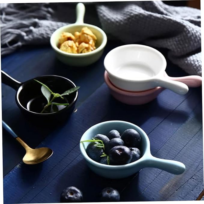 ABOOFAN Japanese Style Ceramic Dipping Sauce Dish Handle Mini Appetizer Plate for Snacks and Fruits Black and White 4-Piece Set for Kitchen Seasoning and Serving
