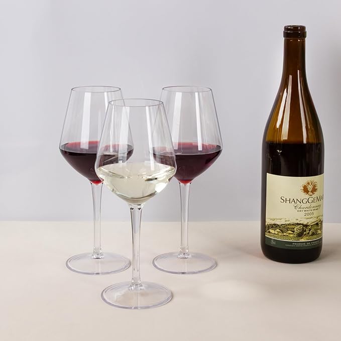 Wine Glasses Set of 4, 15oz Unbreakable Plastic Stemmed Wine Glasses for Red or White, BPA Free, Reusable for Outdoor Camping, Parties, Home Bar, Unique Gift for Christmas, Wedding, or Birthday