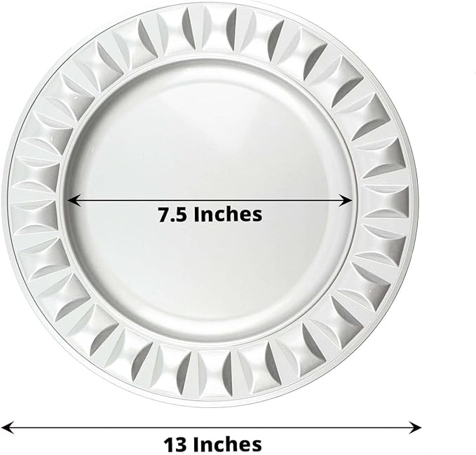 Efavormart 6 Pack | 13" Silver Round Bejeweled Rim Plastic Dinner Serving Trays, Disposable Charger Plates