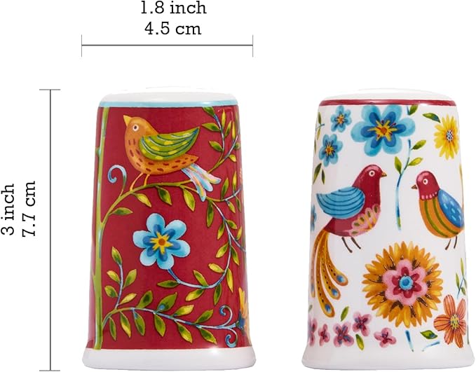 Bico Red Spring Bird Ceramic Salt & Pepper Shaker Set, for Kitchen or Decor, Dishwasher Safe