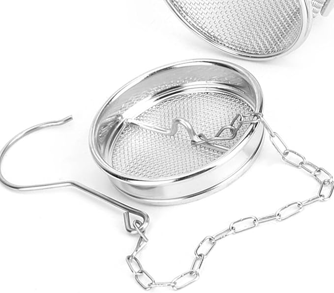 Mesh Tea Ball, Stainless Steel Tea Infuser Strainers Reusable Tea Filter Bags Diffusers with Chain Hook and Lid (8 * 10cm)