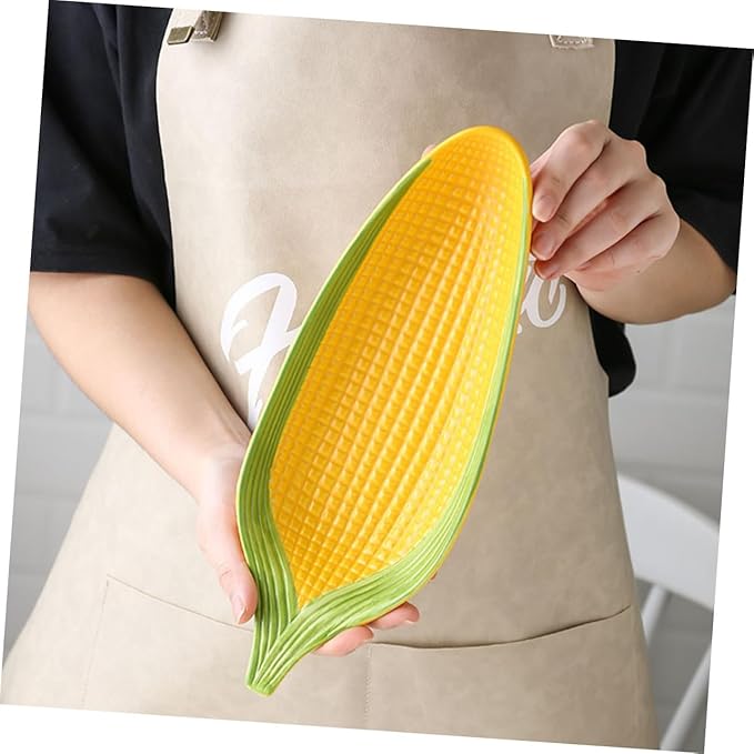 1PC Hand Painted Ceramic Corn Snack Plate Refreshment Serving Dish Unique Kitchen Utensil for Appetizers Fruits Snacks Decorative Tableware for Parties Gatherings