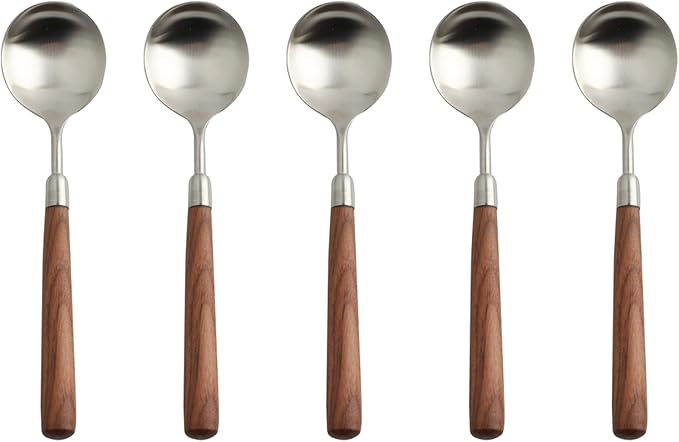 5-piece wooden handle spoons service for 5 people, flatware set, cutlery sets, utensil set,18/8 stainless steel home use hotel banquets wooden handle spoons,matte polishing