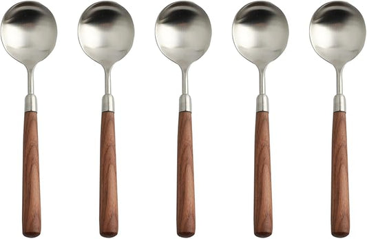 5-piece wooden handle spoons service for 5 people, flatware set, cutlery sets, utensil set,18/8 stainless steel home use hotel banquets wooden handle spoons,matte polishing