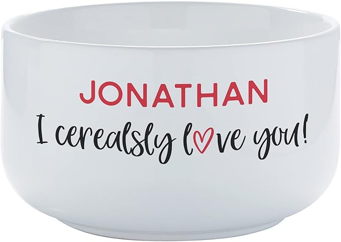 Personalization Universe Personalized 'I Cerealsly Love You' 14 oz. Romantic Valentine's Cereal Bowl - Heavyweight Stoneware, Chip-Resistant, Dishwasher & Microwave Safe Snack Bowl