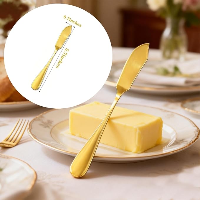 8 Pcs Stainless Steel Serving Utensil Large Spoons Forks Tongs, Ice Suger Tongs, Cake Server，Butter Knife for Hostess Buffet Catering Banquet Party，Gold