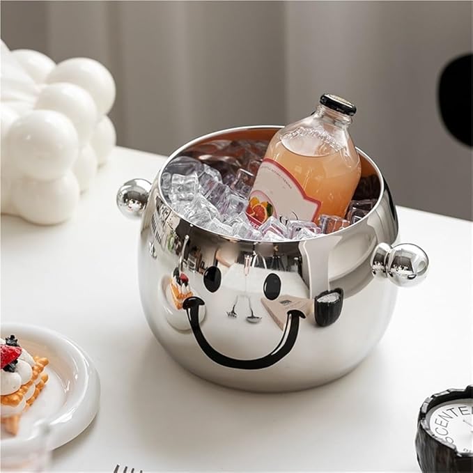 Stainless Steel Ice Bucket with Round Bead Handles, Creative Ice Bucket for Parties, Modern Drink Chiller Suitable for Bar, Home, Large Capacity(B)