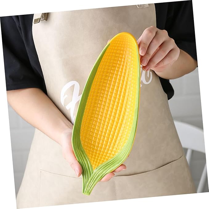 Ceramic Corn Plate Large Snack Serving Dish for Afternoon Tea Hand-Painted Corn Design Decorative Fruit Tray for Appetizers