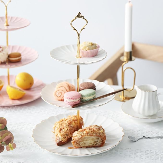 Sweejar 3 Tier Ceramic Cake Stand Wedding, Dessert Cupcake Stand for Tea Party Serving Platter (White)