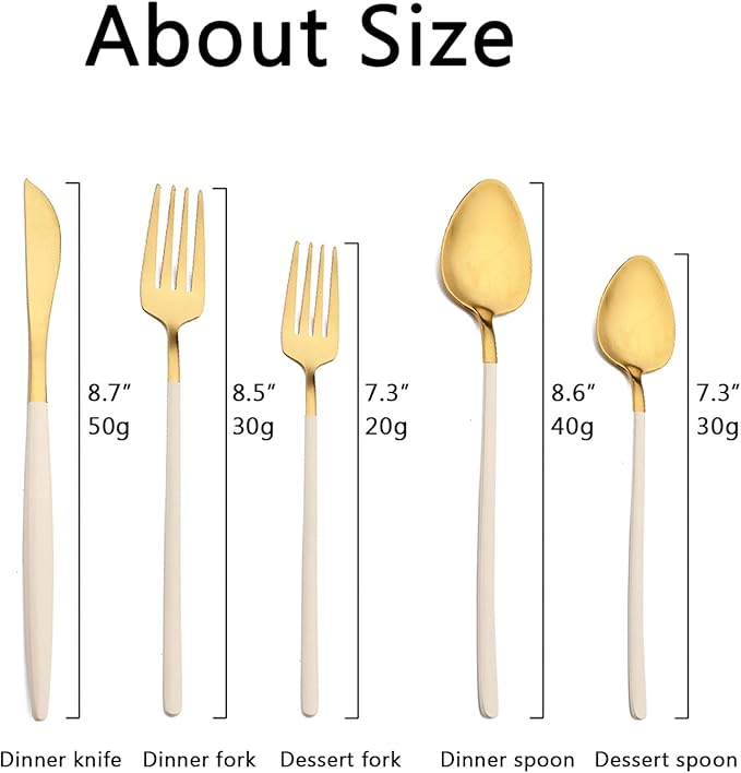 JASHII Slim Handle Silverware Set 20 Pieces, 304 Stainless Steel Colorful Flatware Set, Titanium Plating Cutlery Set, Utensil Sets for Home Dinner Service for 4, Dishwasher Safe - Beige&Gold