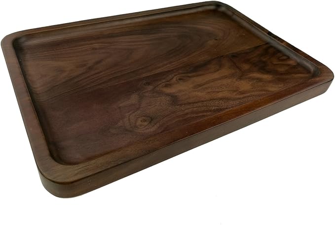 Winterworm Rustic Walnut Wooden Tray Solid Wood Serving Tray Square Rectangle Platter Tea Tray Coffee Table Tray (Rectangle Large (13x9x0.8inch))