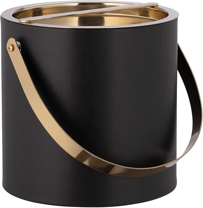 Kraftware Polished Gold Arch Handle & Bridge Cover: Black Milan 3qt Ice Bucket
