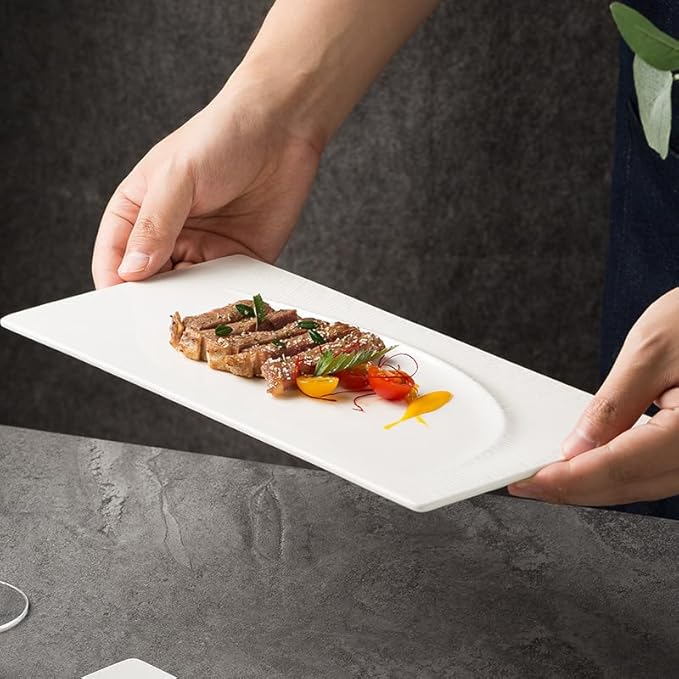 Kitchen Plates Creative Pure White Flat Plate Western Restaurant Steak Plate Simple Ceramic Tableware Restaurant Plates(Small)