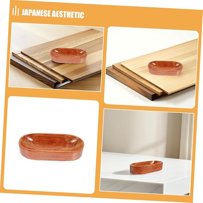 Unomor 2pcs Japanese Wooden Serving Trays Natural Wood Platter for Appetizers Snacks Fruit for Tea Towels Cozy Home Decor Deep Color