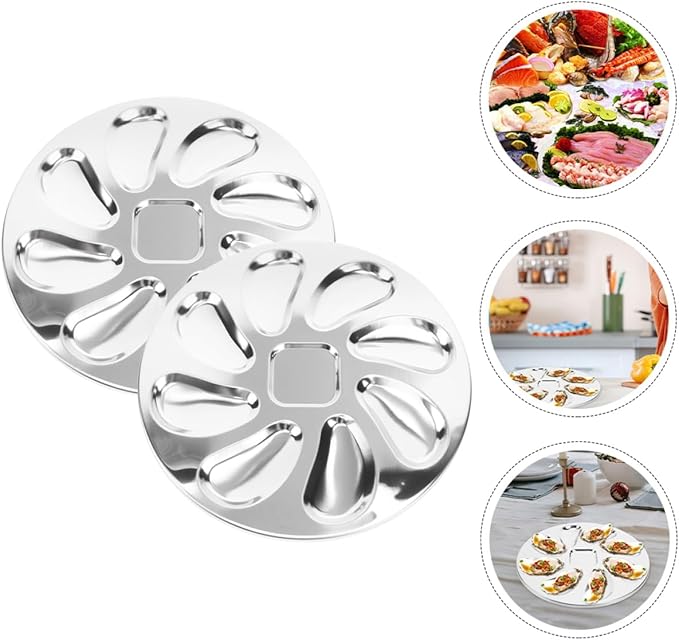 Luxshiny 2pcs Oyster Serving Trays Stainless Steel Oyster Plates Stylish for Daily Use Special Occasions
