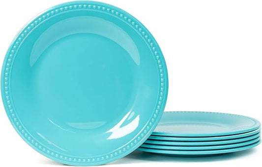 Melamine Beaded Dinner Plate Set of 6, BPA Free, Chip & Break Resistant, Lightweight, Great for Dining, Weddings & Everyday Meals, Aqua, 8.5in