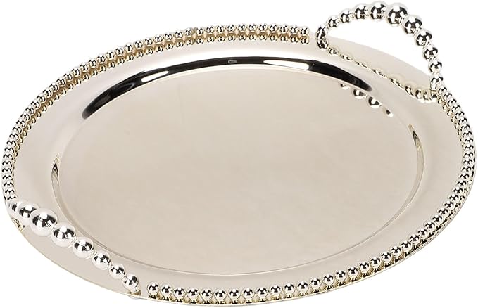MAVIS LAVEN Metal Serving Tray, 31.5cm Round Stackable Platter with Rolled Edge Design for Indoor Outdoor Camping Barbecue Picnic Serving