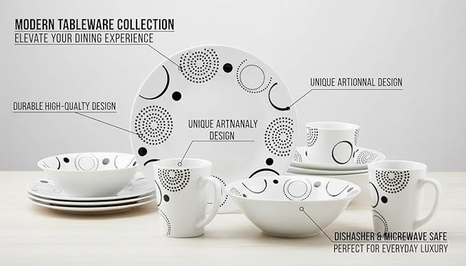 12-Piece Ceramic Dinnerware Set, Grey & White Modern Minimalist Tableware, Dishwasher & Microwave Safe, 4-Person Bowl Plate Cup Set