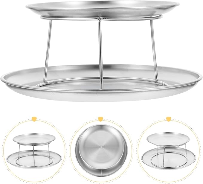 UPKOCH 2 Tier Stainless Steel Serving Tray Set, Metal Cupcake Stand & Seafood Platter for Party, Silver Round Dessert Display Plates for Afternoon Tea, Baby Shower