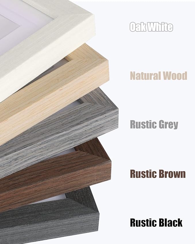 Egofine 5x7 Picture Frames Set of 4, Made of Solid Wood Covered by Plexiglass 3.5x5 and 4x6 with Mat or 5x7 without Mat, for Table Top Display and Wall Mounting Photo Frame Oak Wood
