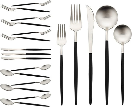 Flatware Set 18/10 Stainless Steel Matte Silver - Kitchen Utensil Serving Set of Dinner Fork Knife Spoons Salad Fork Dessert Spoon,20 Piece Set of 4, for Home Kitchen Hotel
