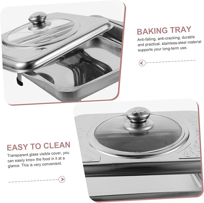 590g Stainless Steel Dinner Plate for Buffet Rectangular Serving Tray Lid for Parties and Entertaining