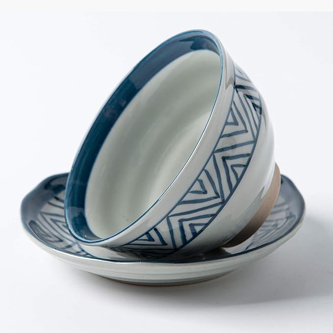 New Dinnerware Sets,Porcelain Dinnerware Sets, 28 Pieces Ceramics Dinner Combination Set | Hand Painted Blue and White Lines Cereals Bowls and Steak Plates Sets,
