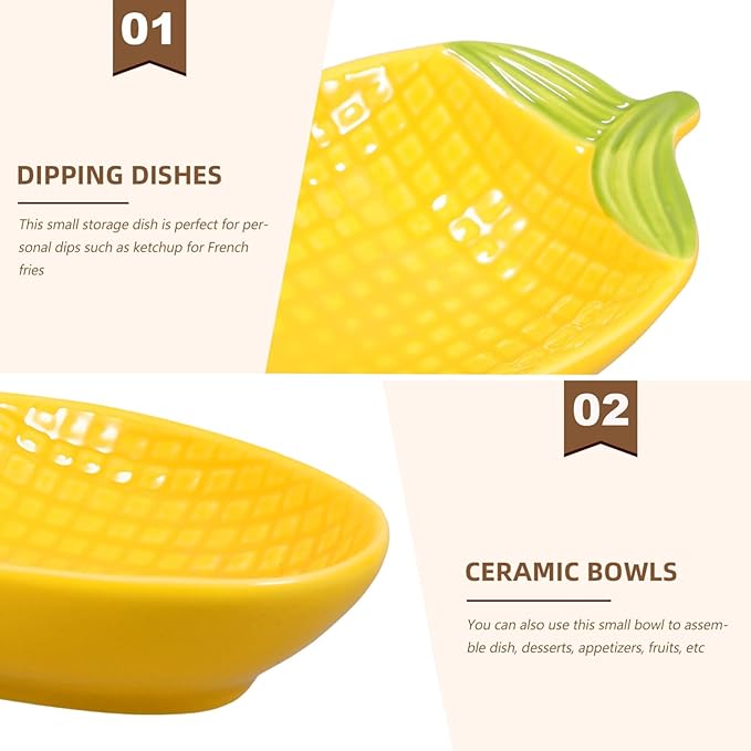 Alipis Corn Shaped Ceramic Dipping Sauce Plate Small Appetizer Serving Dish for Snacks Salsas and Condiments 4.52X3.18X0.98 Inches