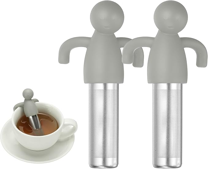 uxcell 2 Pcs Cute Tea Infuser, Stainless Steel Loose Leaf Tea Steeper Filter with Silicone Handle Reusable Thin Pores Mesh Strainer Diffuser for Teacups Teapots Mugs, Light Gray