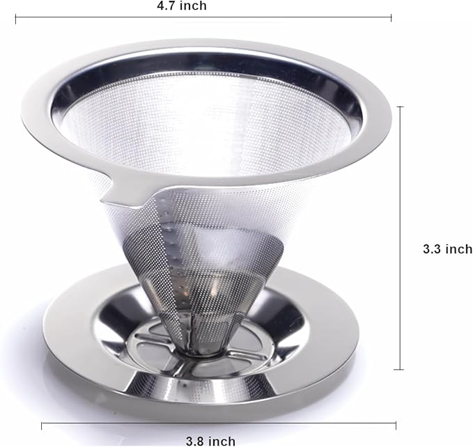 Pour Over Coffee Dripper, Metal Cone Filter,Stainless Steel Coffee Filter, Reusable Paperless Coffee Filter, Single Cup Coffee Maker, Pour Over Coffee Maker 1-3 Cup