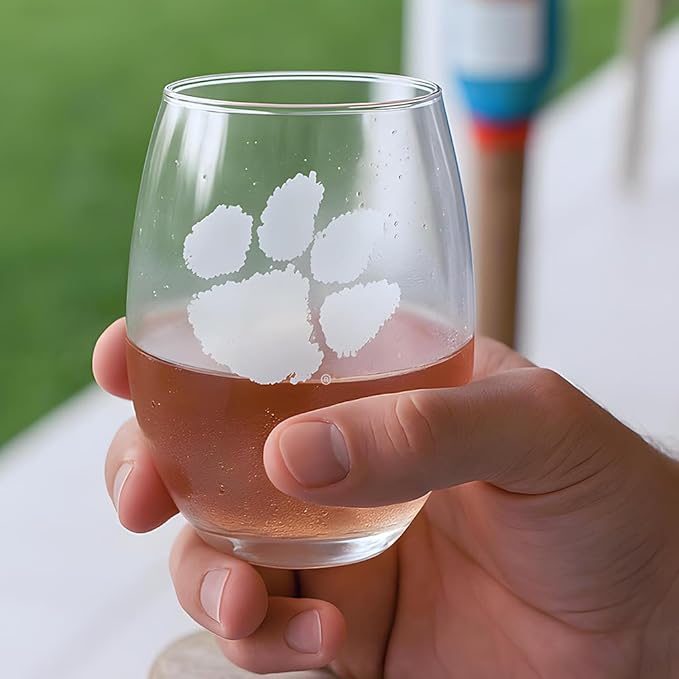 Clemson Tigers Etched Satin Frost Logo Wine or Beverage Glass Set of 2