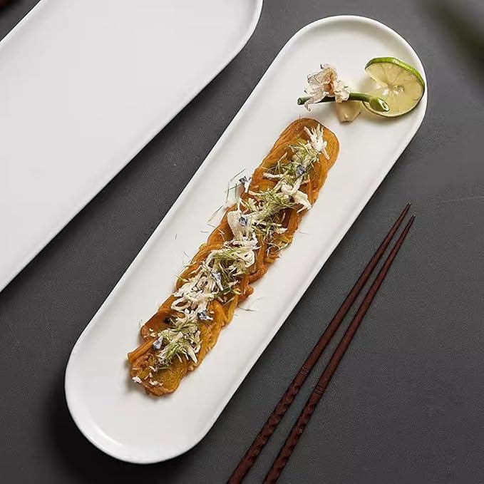 Kitchen Plates Ceramic Long Oval Dinner Plate Snack Plate Desktop Decoration Sushi Plate Restaurant Dessert Plate Appetizer Plate Restaurant Plates(35.5cm)