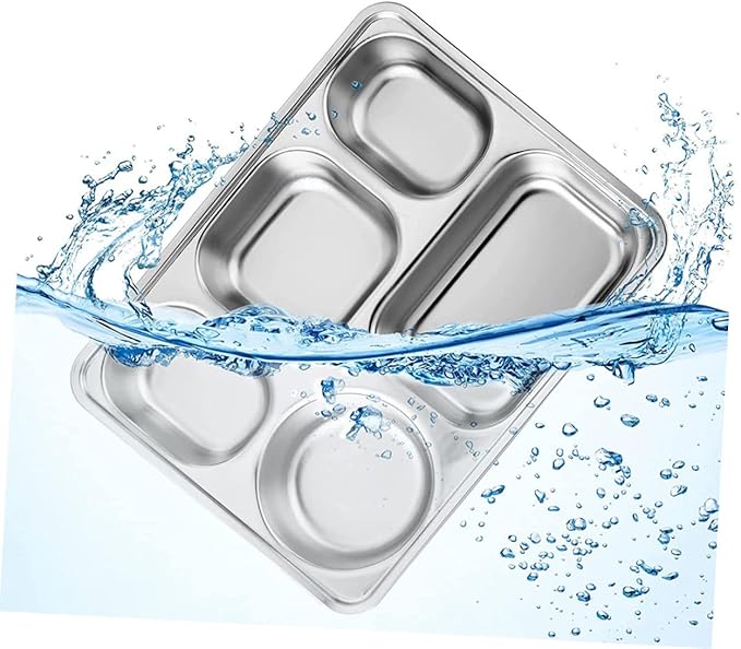 Zerodeko 3pcs Stainless Steel Divided Dinner Plate for Adults Cafeteria Tray Serving Platter Lunch Tray