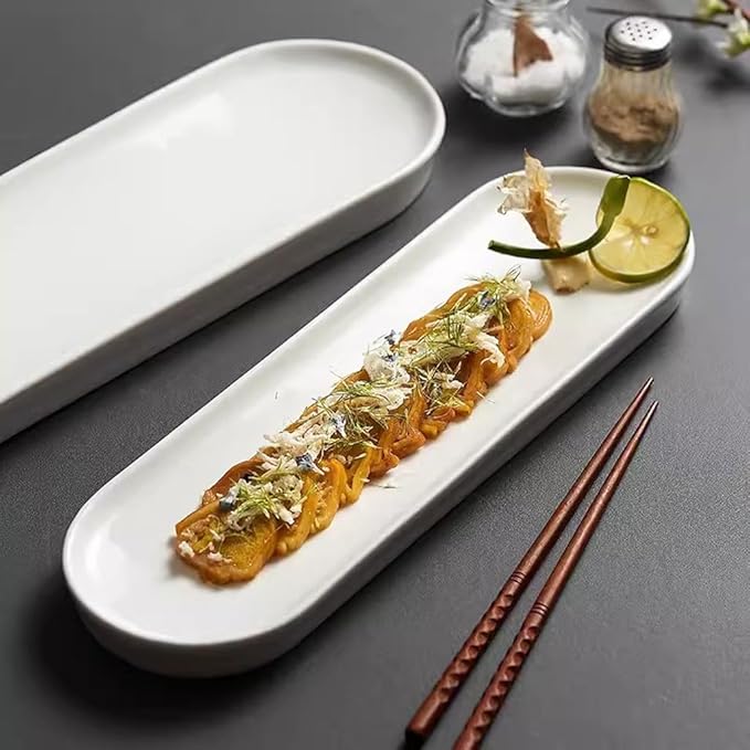 Kitchen Plates Ceramic Long Oval Dinner Plate Snack Plate Desktop Decoration Sushi Plate Restaurant Dessert Plate Appetizer Plate Restaurant Plates(35.5cm)