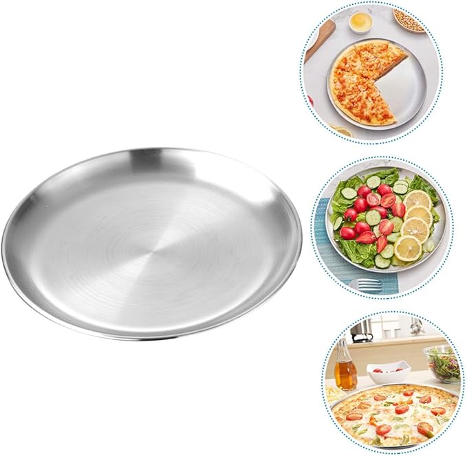 Alipis Stainless Steel Round Pizza Serving Tray Buffet Plate for Food Dessert Appetizers Easy to Clean Polished Finish for Daily Use Special Occasions
