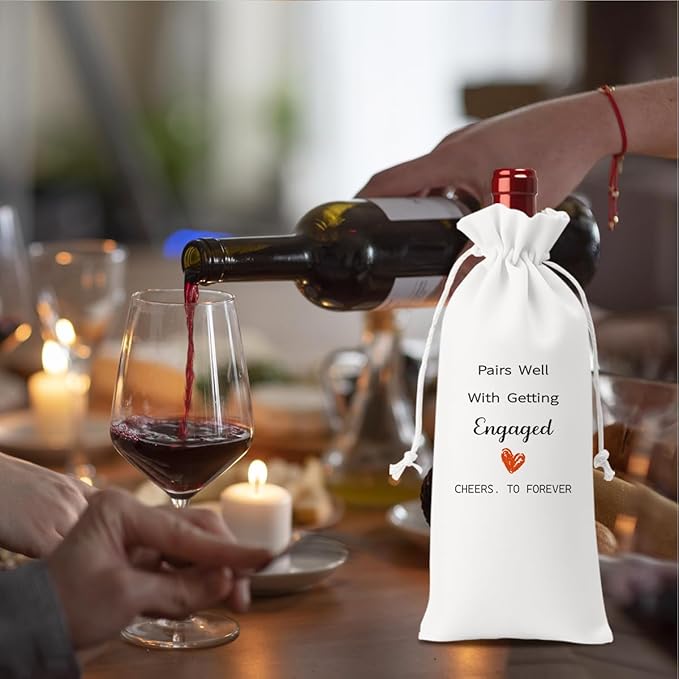 White Engaged Wine Bag Engagement Gifts for Women Men Bride Couples Future Mrs Newlywed Engaged Wedding Bridal Shower Wedding Party Decorations Wine Bottle Bags