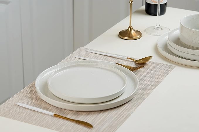 famiware Nebula 6 Pieces Salad Plates Set, 8 inch Dessert Plates, Scratch Resistant, Stoneware Dinnerware, Kitchen Modern Rustic Serving Dishes, White