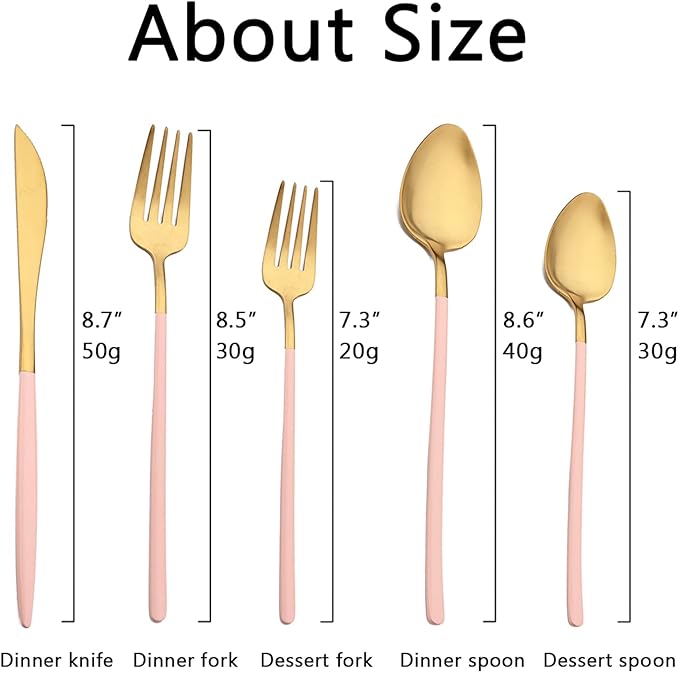 JASHII Matte Pink and Gold Silverware Set, 304 Stainless Steel Flatware Set Service for 4, Tableware Cutlery Set for Home Restaurant Party, Dinner Forks/Spoons/Knives, Slim Handle, Dishwasher Safe