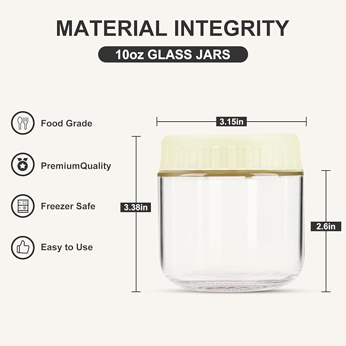 Overnight Oats Containers with Lids, 10oz Glass Jars with Lids 4 pcs, Milk White, Wide Mouth Mason jars for Salad, Yogurt, Snacks, Meal Prep