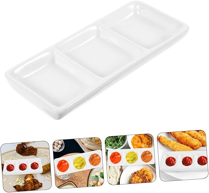 Alipis 4pcs Divided Serving Tray Ceramic Seasoning Containers Snack Plate Condiment Plate
