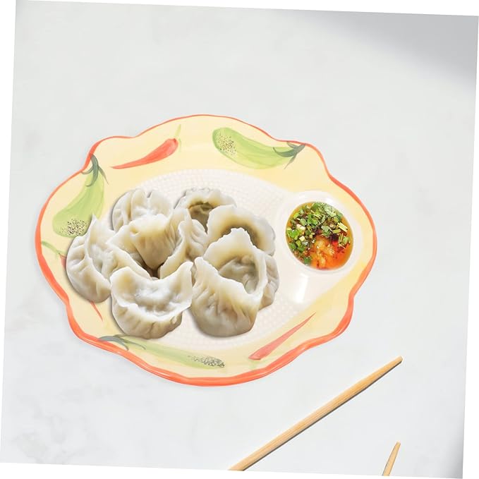 Creative Ceramic Dumpling Plate Sauce Dish Large Non-Stick Divided Serving Tray for Home Use for Sushi Appetizers and Snacks