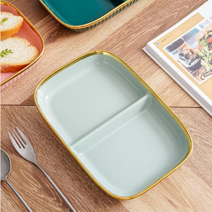 Porcelain Healthy Eating Plate, Ceramic 2 Compartment Divided Plates, Portion Control Plates for Adults Weight Loss, Length: 23.8cm/9.37 inch