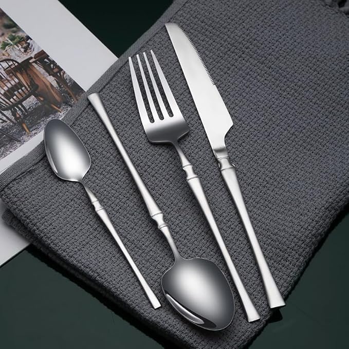 Stainless Steel Flatware Serving Set,Home Kitchen Eating Tableware Set,Dishwasher Safe,for Home Kitchen Restaurant Hote 4/16/24/32/40/48 Pieces Stainless Steel Knife, Fork and Spoon Steak Knife, Fork