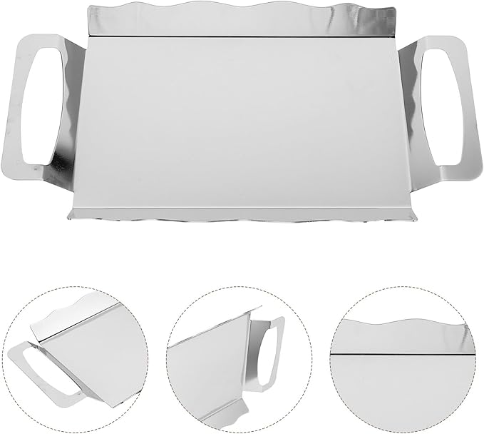 BESPORTBLE Rectangular Stainless Steel Serving Tray with Handles, Medium Silver Chrome Plated Double-Ear Platter 28x15.3cm for Tea, Coffee, Buffet, and Party Serving